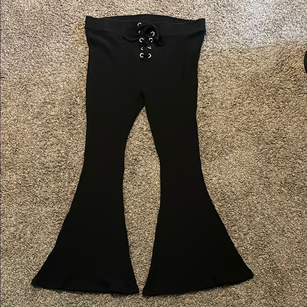 Black Ribbed Flare Pants